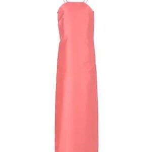 Satin Coral Slip Maxi Dress with Spaghetti Straps